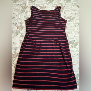 Banana Republic Navy and Red Striped Dress 10 side zipper‎ A line